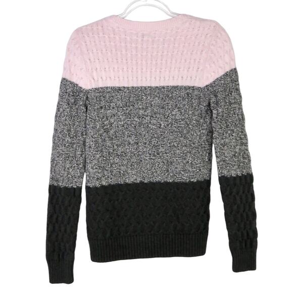 Y2k Croft & Barrow Preppy Pink Color Block Cable Knit Crewneck Sweater Small - Picture 2 of 5